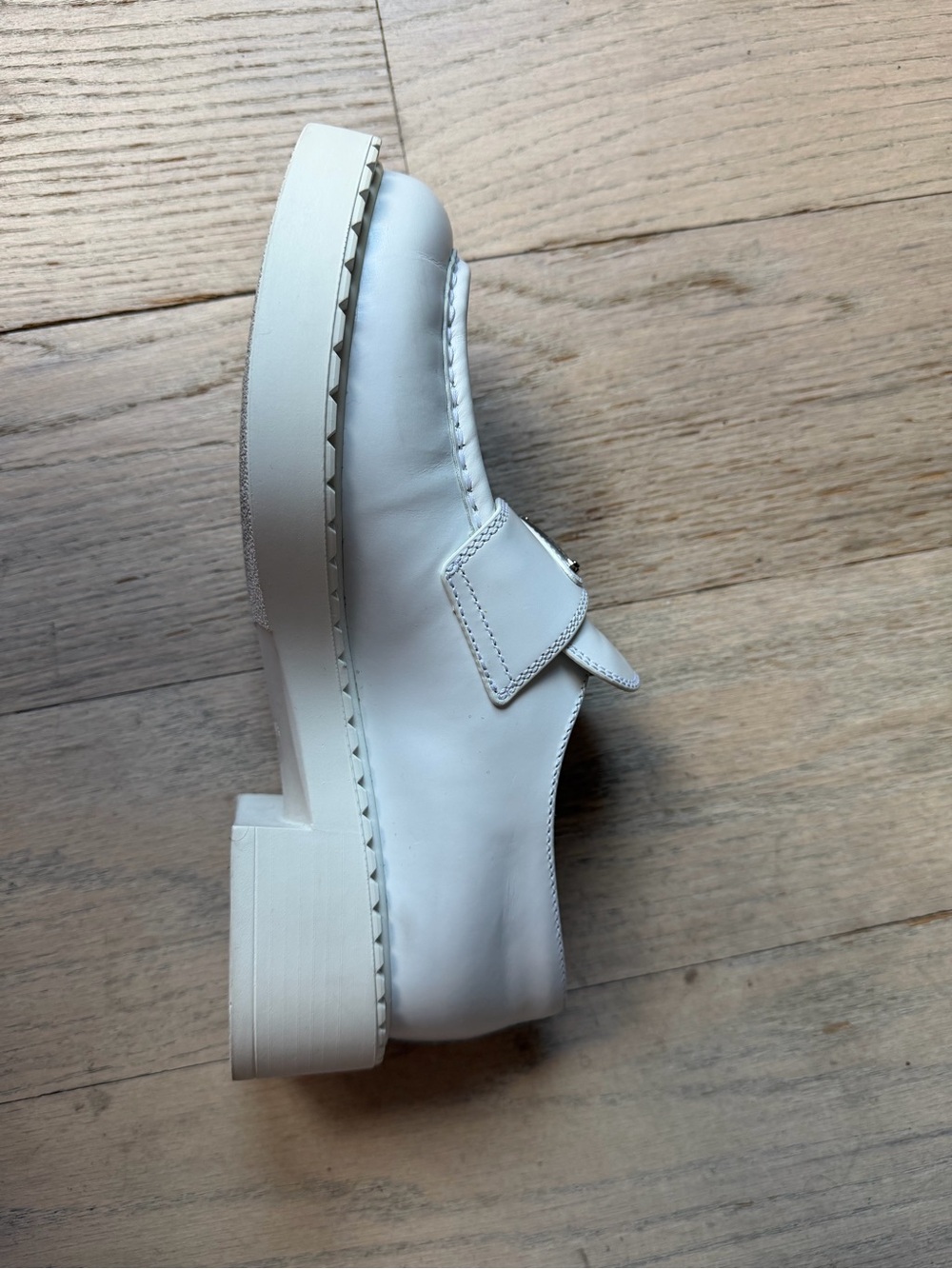 Authentic Prada Triangle White Leather Loafers - Picture 10 of 16